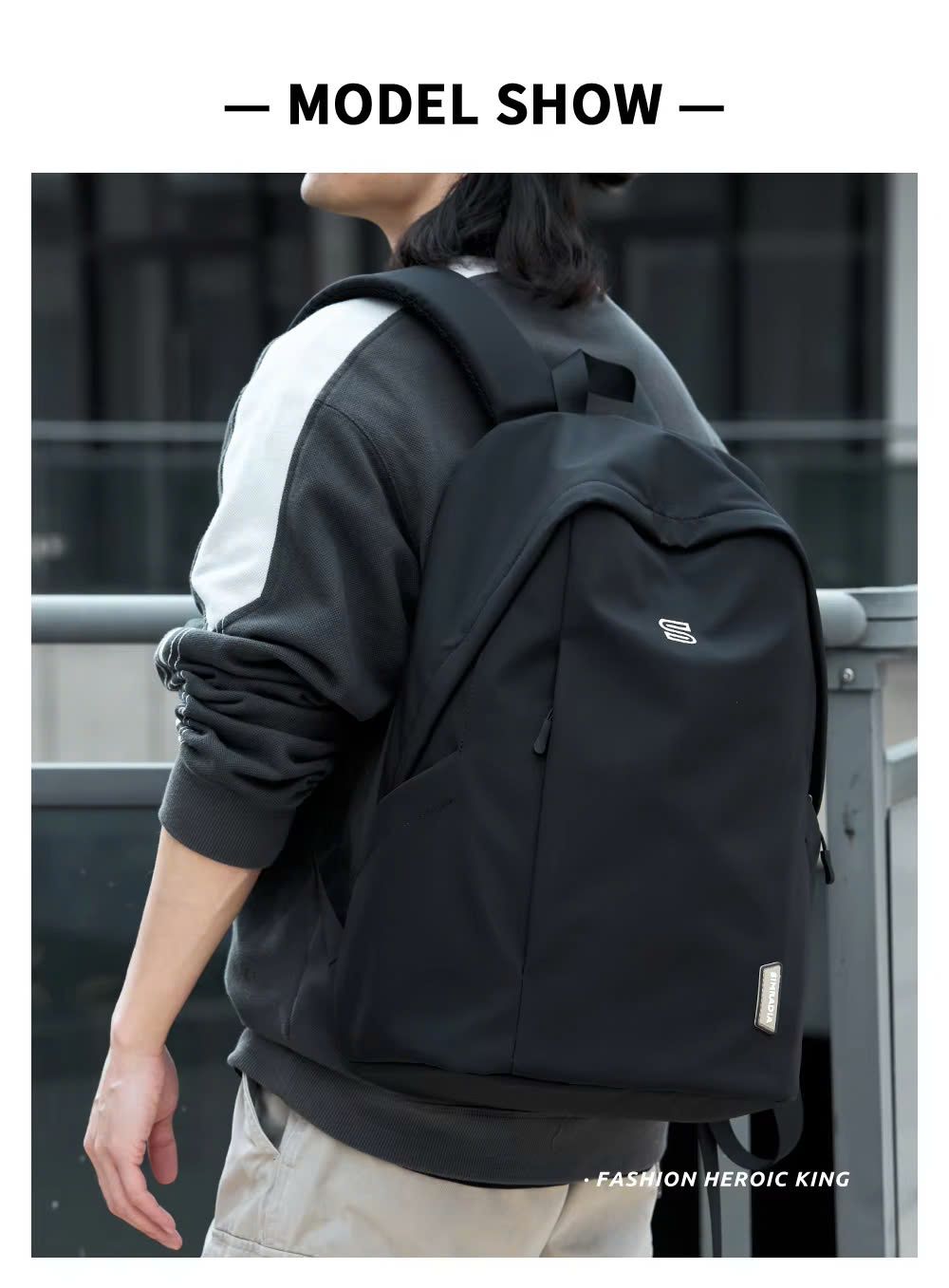 black leather backpack odm supplier Skald Pebbled metal logo Personalized Black Leather Backpack with