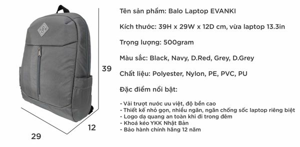May Balo UMO EVANKI BackPack Grey- Balo Laptop Cao Cấp