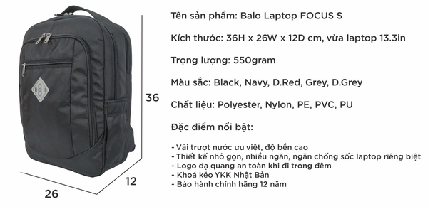 OEM ODM - UMO FOCUS Black Backpack – Premium Laptop Backpack - laptop bag factory Vietnam - UMO BP590102