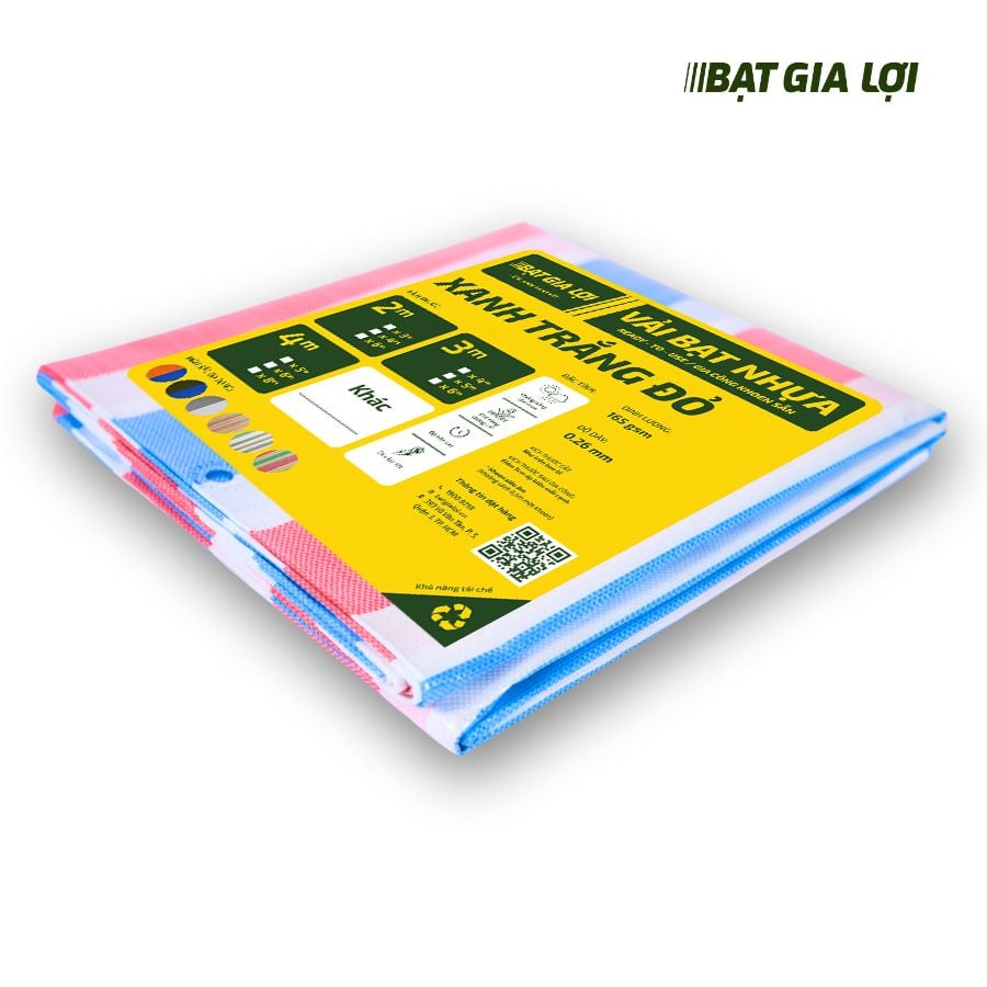  [Bạt Che] Bạt Che Nắng, Bạt Che Mưa PE Sọc Xanh Trắng Đỏ 165gr/m2 