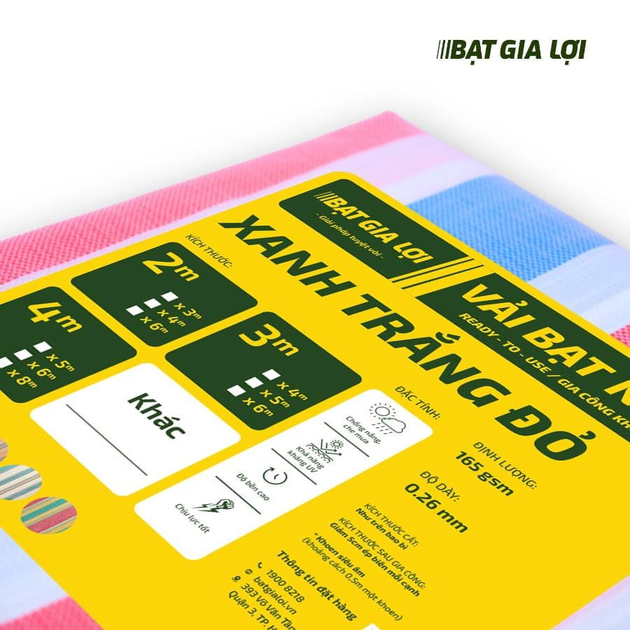  [Bạt Che] Bạt Che Nắng, Bạt Che Mưa PE Sọc Xanh Trắng Đỏ 165gr/m2 