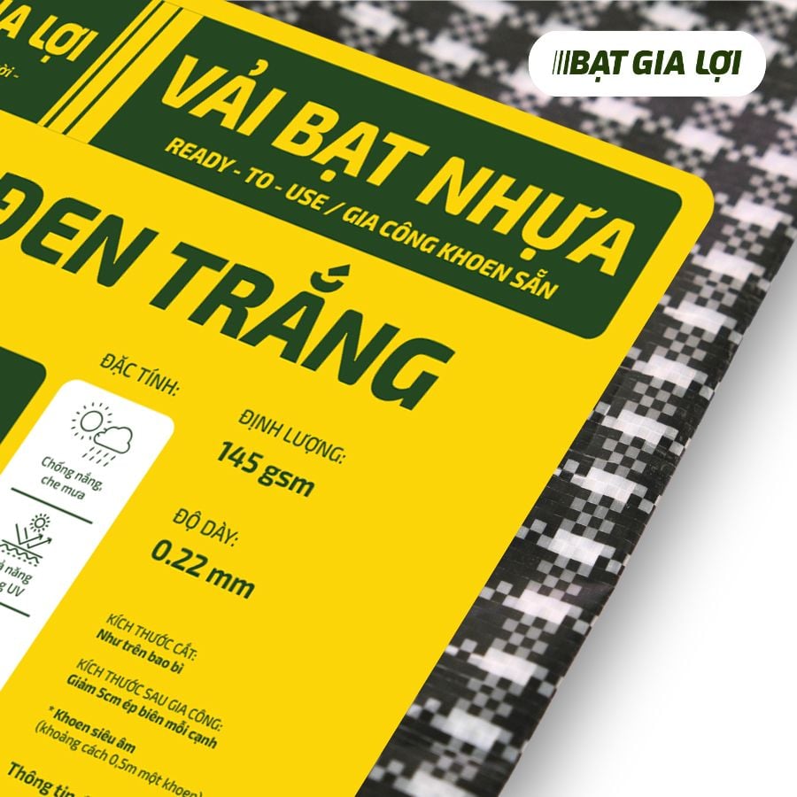  [Bạt Che] Bạt Che Nắng, Bạt Che Mưa PE Sọc Caro Đen Trắng 145gr/m2 