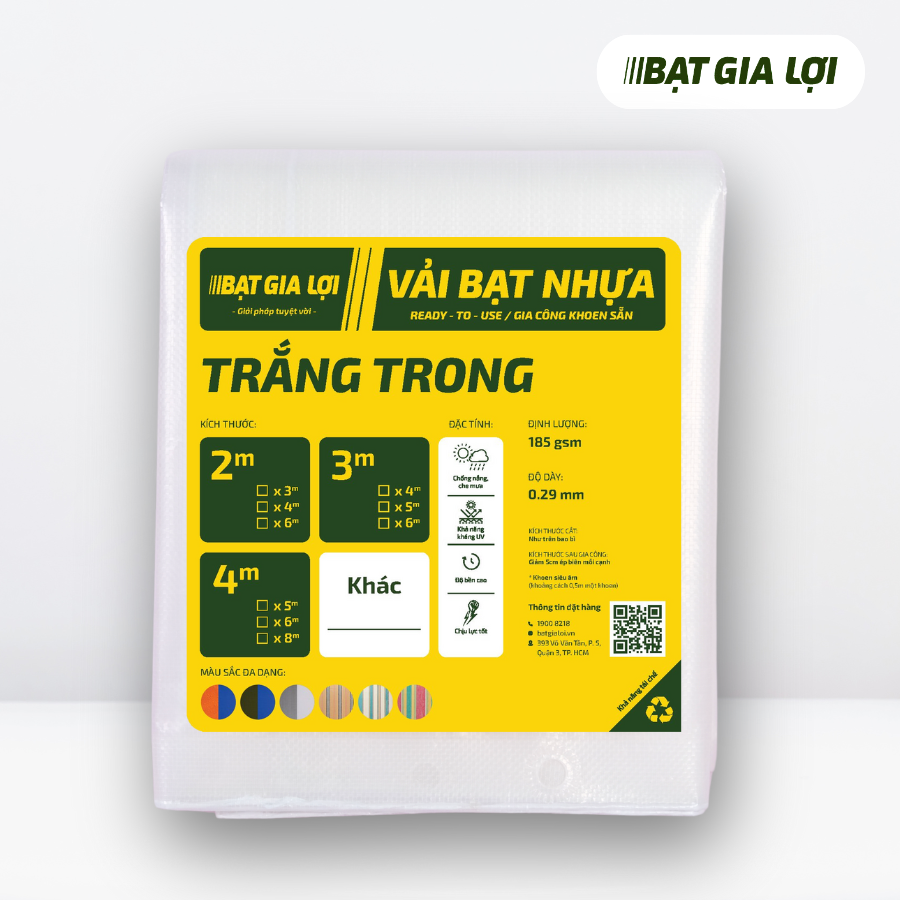  [Bạt Che] Bạt Che Nắng, Bạt Che Mưa PE Trắng Trong 185gr/m2 