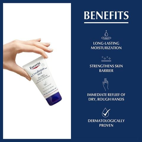 Kem dưỡng da tay Eucerin UreaRepair PLUS 5% Urea hand cream không gây nhờn rít 75ml