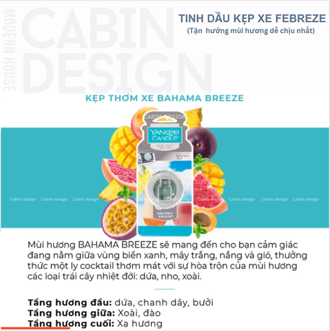 Kẹp thơm xe hương Nhiệt đới Bahama Breeze Yankee Candle