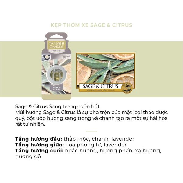 Kẹp cửa gió thơm xe hương Thảo Dược Sage & Citrus Yankee Candle