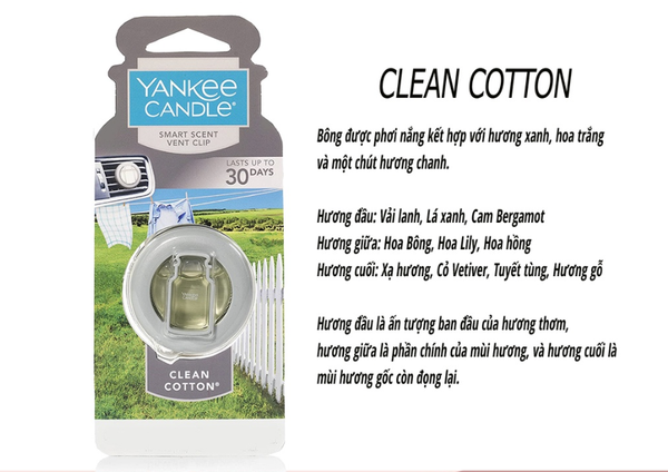 Kẹp cửa gió thơm xe  hương Cotton Clean Cotton Yankee Candle