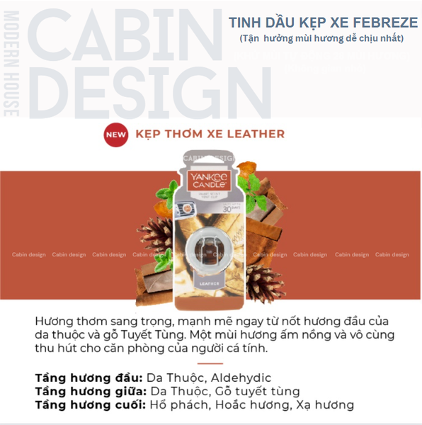 Kẹp cửa gió thơm xe hương Da Thuộc Leather  Yankee Candle