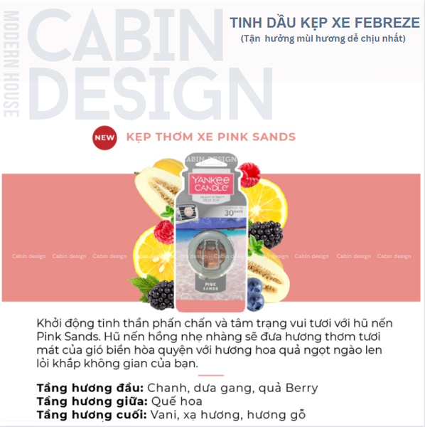 Kẹp cửa gió thơm  xe  hương biển hồng Pink Sand Yankee Candle
