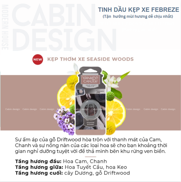 Kẹp cửa gió thơm xe hương Gỗ ven biển Seaside Wood Yankee Candle