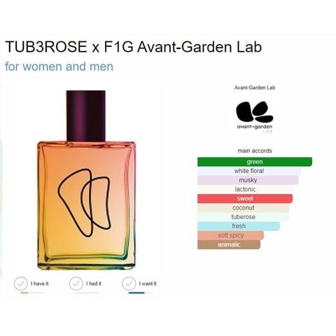 Nước hoa nam cao cấp TUB3ROSE x F1G Avant-Garden Lab 30ml