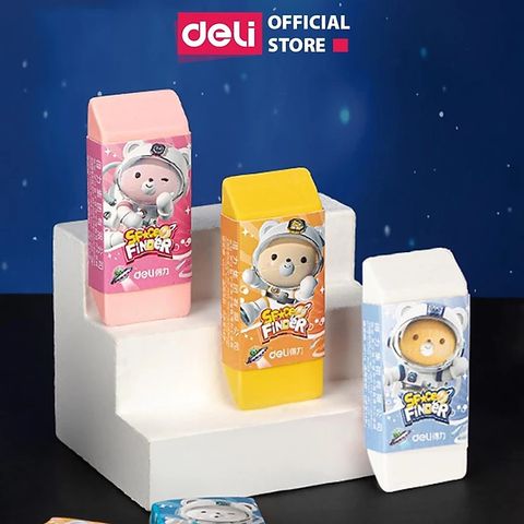 Gôm tẩy 2B Deli hình gấu phi hành gia ít vụn tẩy sạch không gãy xóa chì dành cho học sinh - VP116