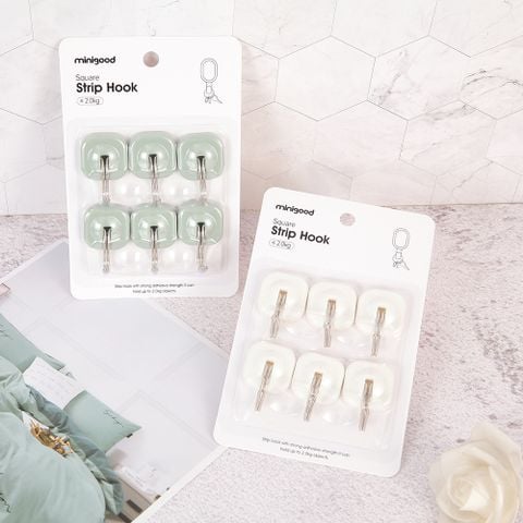 Móc treo dán tường hình vuông (6 cái-trắng ngà,xanh ngọc)