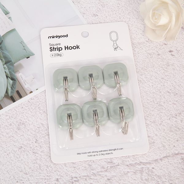 Móc treo dán tường hình vuông (6 cái-trắng ngà,xanh ngọc)
