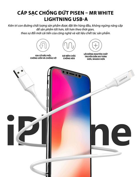 Cáp Sạc PISEN - Mr White Lightning USB-A 1m