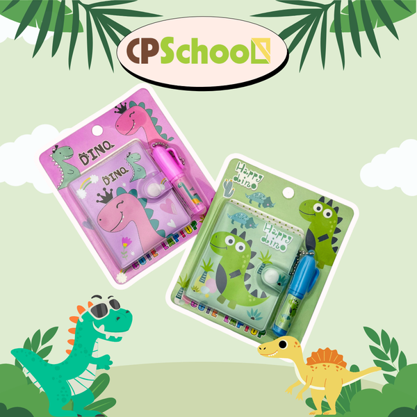 Sổ kèm bút khủng long xanh , sổ kèm bút in hình dễ thương