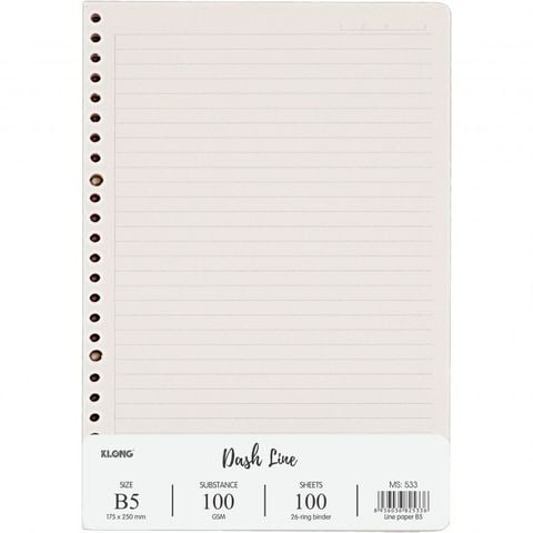 Ruột sổ còng kẻ ngang nét đứt  Dash Line KLONG B5 100 tờ 100/76 100gms  MS533