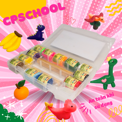 Đất nặn 12 màu (corn clay, mềm) (1200g/bộ) - Có bộ dụng cụ thực hành