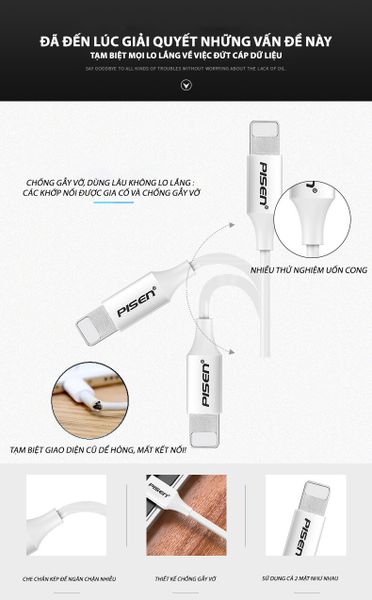 Cáp Sạc PISEN - Mr White Lightning USB-A 1m