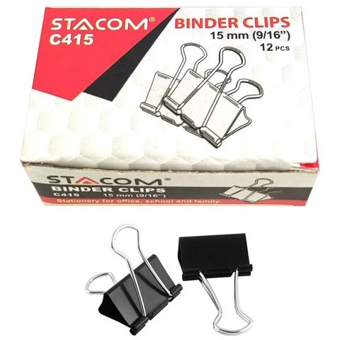 Hộp 12 Kẹp Bướm Stacom Các Size (15 mm, 19mm, 25mm, 32mm, 41mm, 51mm)