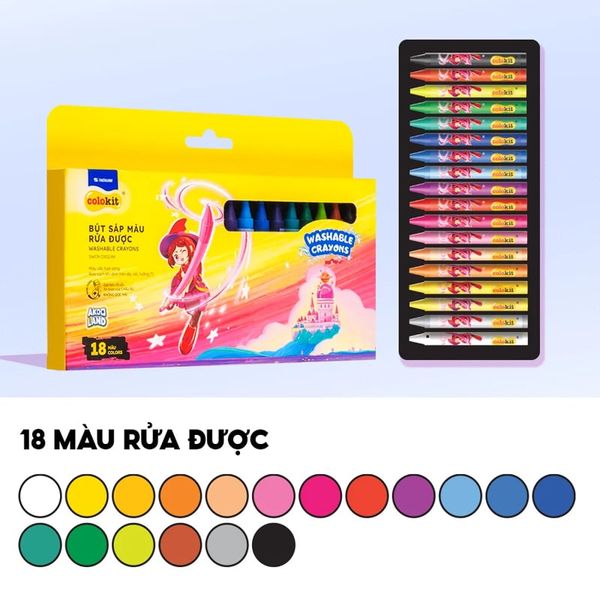 Hộp 18 Bút Sáp Màu Rửa Được - Nhân Vật Futy Akooland Thế Giới Học Cụ Thần Kỳ