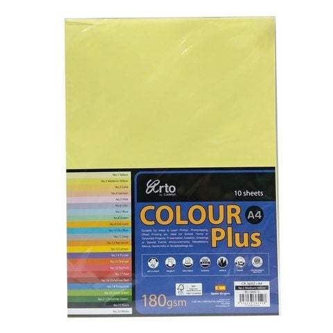 Tập Giấy Bìa Màu Vàng 180 gsm - Tập 10 Tờ - Khổ A4 - CR36552