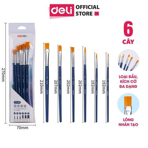 Bộ 6 cọ vẽ chuyên nghiệp Deli 73885 - dùng cho màu nước/bột/sơn acrylic