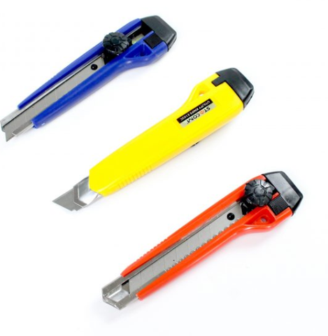 Dao rọc giấy lớn 2 lưỡi, khóa vít vặn, ABS 18*100*0.5 mm – E102C