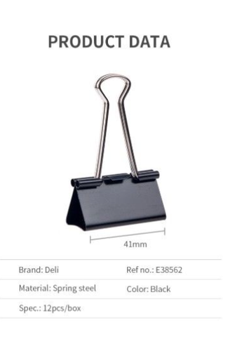 Kẹp sắt đen hộp giấy 41mm Deli E38562