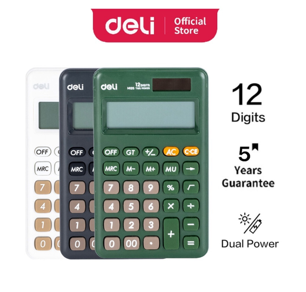 Máy tính 12 số Deli EM120 Màu Xanh Lá, Xám đậm ( Máy tính mini cầm tay) ( M120 )