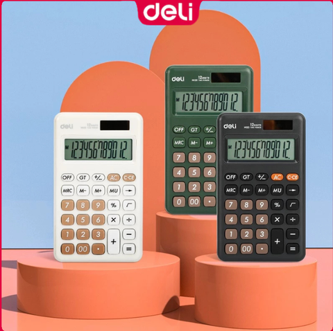 Máy tính 12 số Deli EM120 Màu Xanh Lá, Xám đậm ( Máy tính mini cầm tay) ( M120 )
