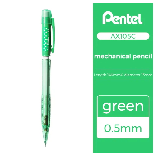Bút Chì Kim Pentel Fiesta Ax105C Ngòi 0.5Mm | Thiết Kế Hiện Đại | Trang Bị Đầu Tẩy | 4 Màu Vỏ