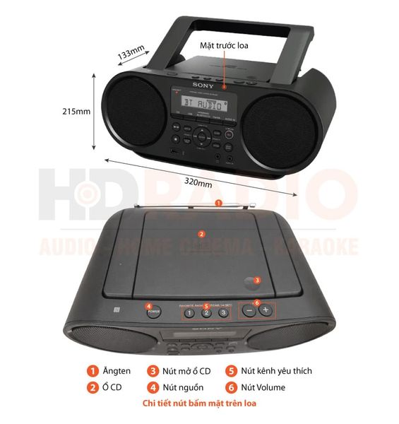 Máy Cassette CD Sony ZS-RS60BT
