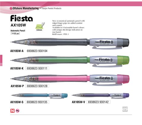 Bút Chì Bấm 0.5 mm Fiesta - Pentel AX105W - Đủ Màu