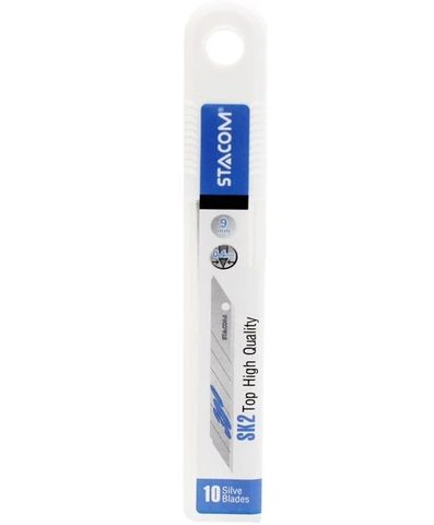 Hộp 10 Lưỡi Dao Rọc Giấy Stacom 30 Độ 9mm SK2 E-3009