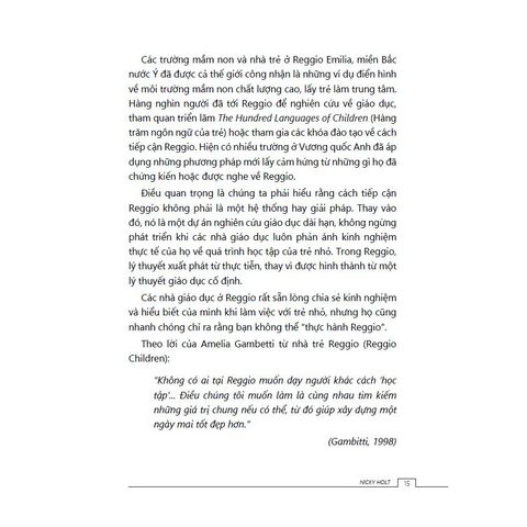 Cẩm Nang Giáo Dục Mầm Non Theo Cách Tiếp Cận Reggio