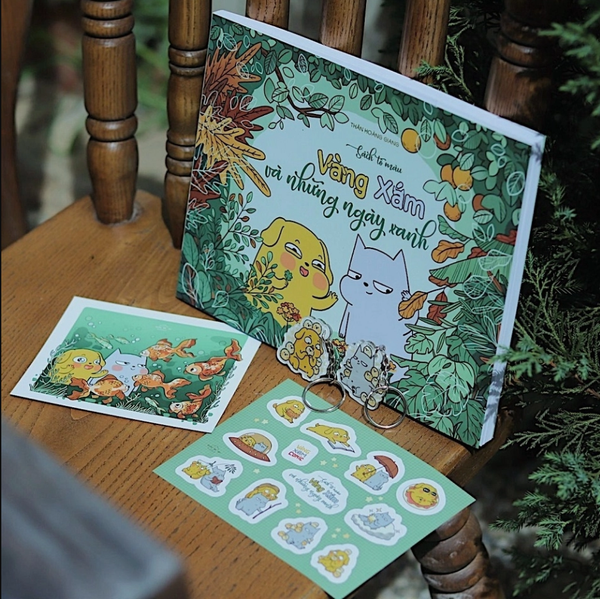 Sách Tô Màu - Vàng Xám Và Những Ngày Xanh - Tặng Kèm Sticker