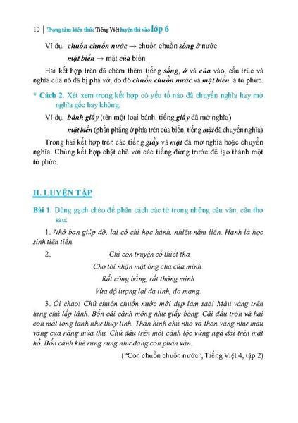 Trọng Tâm Kiến Thức Tiếng Việt Luyện Thi Vào Lớp 6 - Có Đáp Án - Tập 1