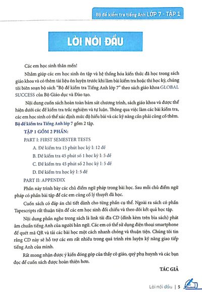 Global Success - Bộ Đề Kiểm Tra Tiếng Anh Lớp 7 - Tập 1 (Có Đáp Án)