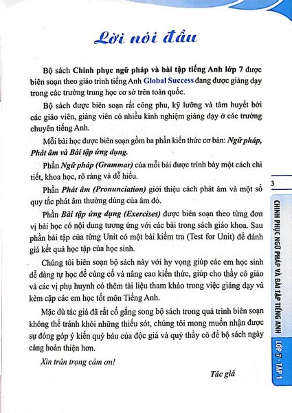 Global Success - Chinh Phục Ngữ Pháp Và Bài Tập Tiếng Anh Lớp 7 - Tập 1 (Có Đáp Án)