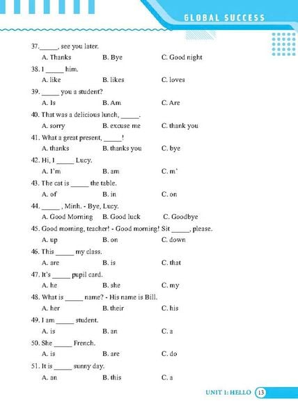 Global Success - Bài Tập Trắc Nghiệm Tiếng Anh Lớp 3 - Tập 1 - Có Đáp Án