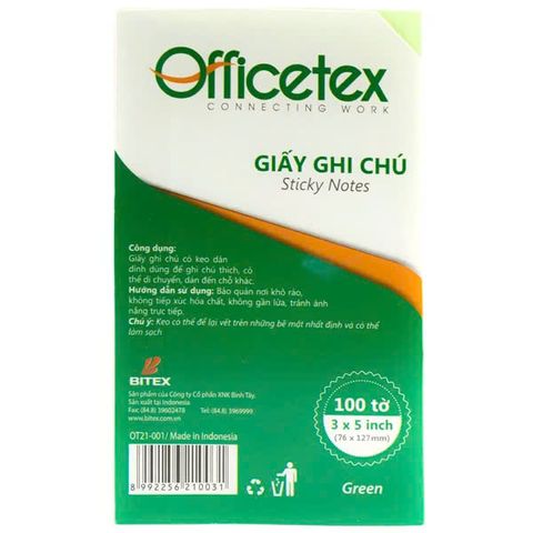Giấy ghi chú 3x5 OT21-001 màu xanh lá