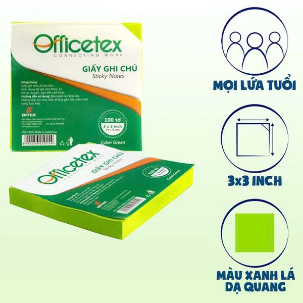 Giấy ghi chú 3x3 OT21-003 cyber màu xanh lá