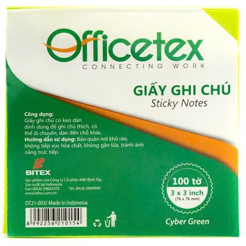 Giấy ghi chú 3x3 OT21-003 cyber màu xanh lá