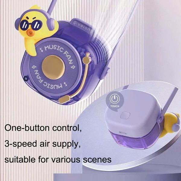 Đồ Chơi Quạt Đeo Cổ Mini - Givelong GL120-123 - Hình DJ Music - Màu Tím