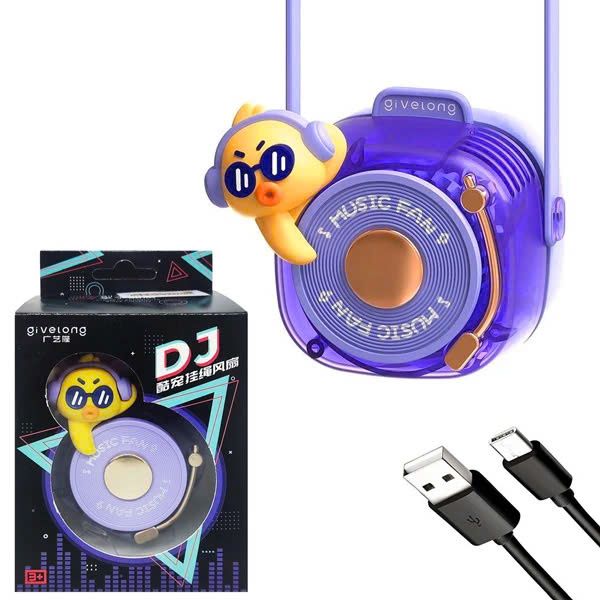 Đồ Chơi Quạt Đeo Cổ Mini - Givelong GL120-123 - Hình DJ Music - Màu Tím