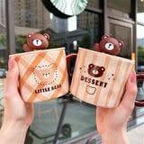 Cốc sứ gấu kẻ nắp silicon 410ml