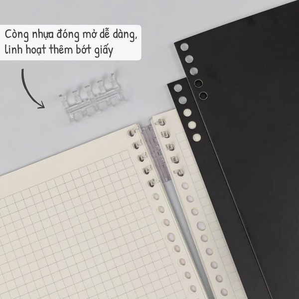 File bìa còng giấy để sổ còng 2 đầu 10 chấu KLong MS 808 B5 Lite Binder Bìa còng đen black edition