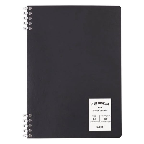 File bìa còng giấy để sổ còng 2 đầu 10 chấu KLong MS 808 B5 Lite Binder Bìa còng đen black edition