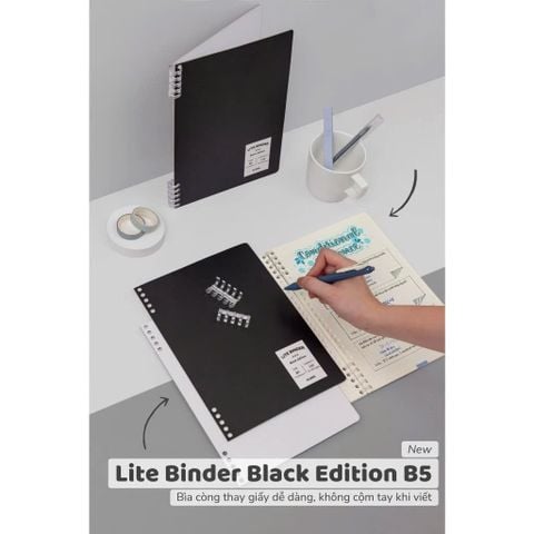 File bìa còng giấy để sổ còng 2 đầu 10 chấu KLong MS 808 B5 Lite Binder Bìa còng đen black edition